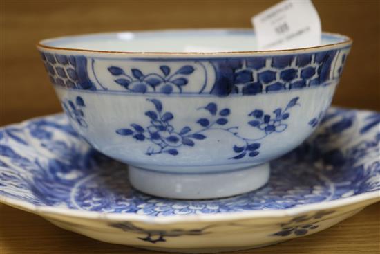 18th century Chinese porcelain: a blue and white plate, a bowl and an Imari teapot and cover